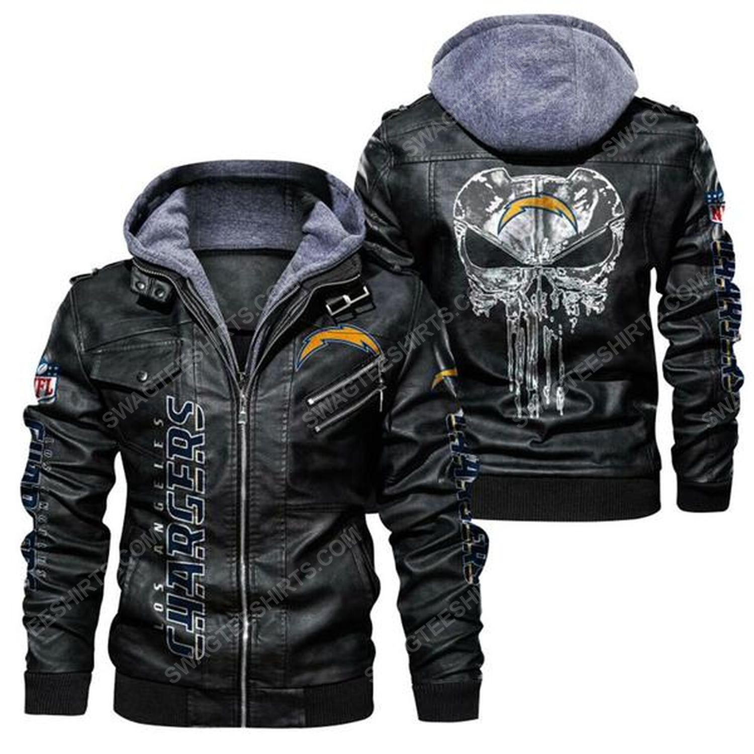 National football league los angeles chargers leather jacket - black