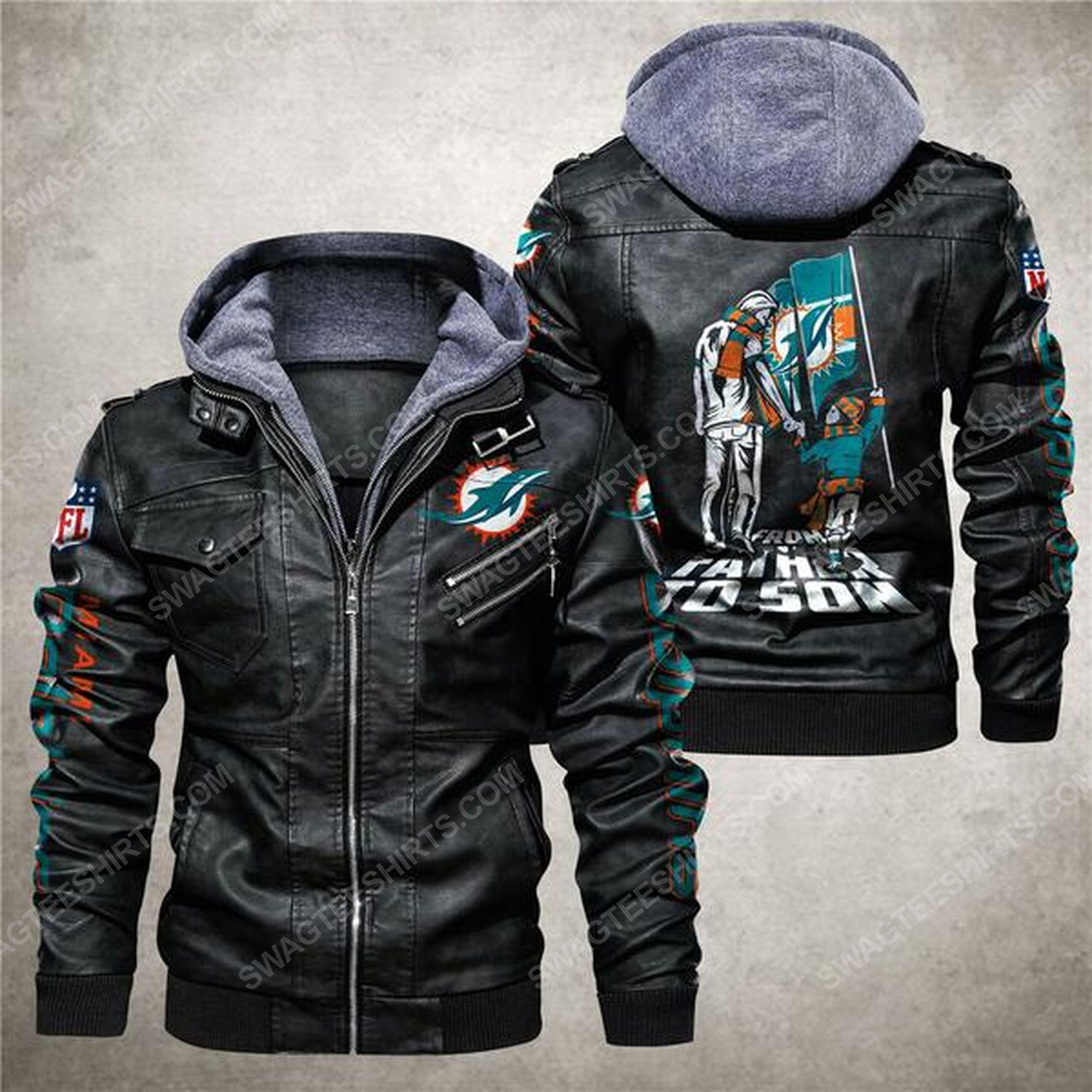 National football league miami dolphins from father to son leather jacket - black