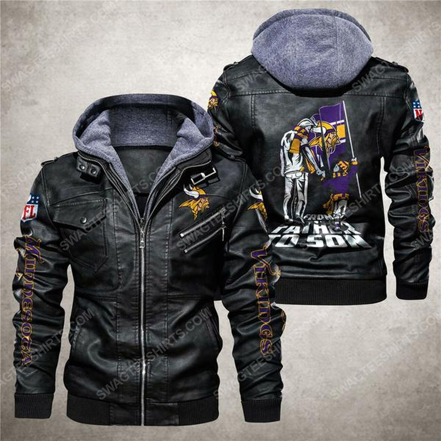 National football league minnesota vikings from father to son leather jacket - black