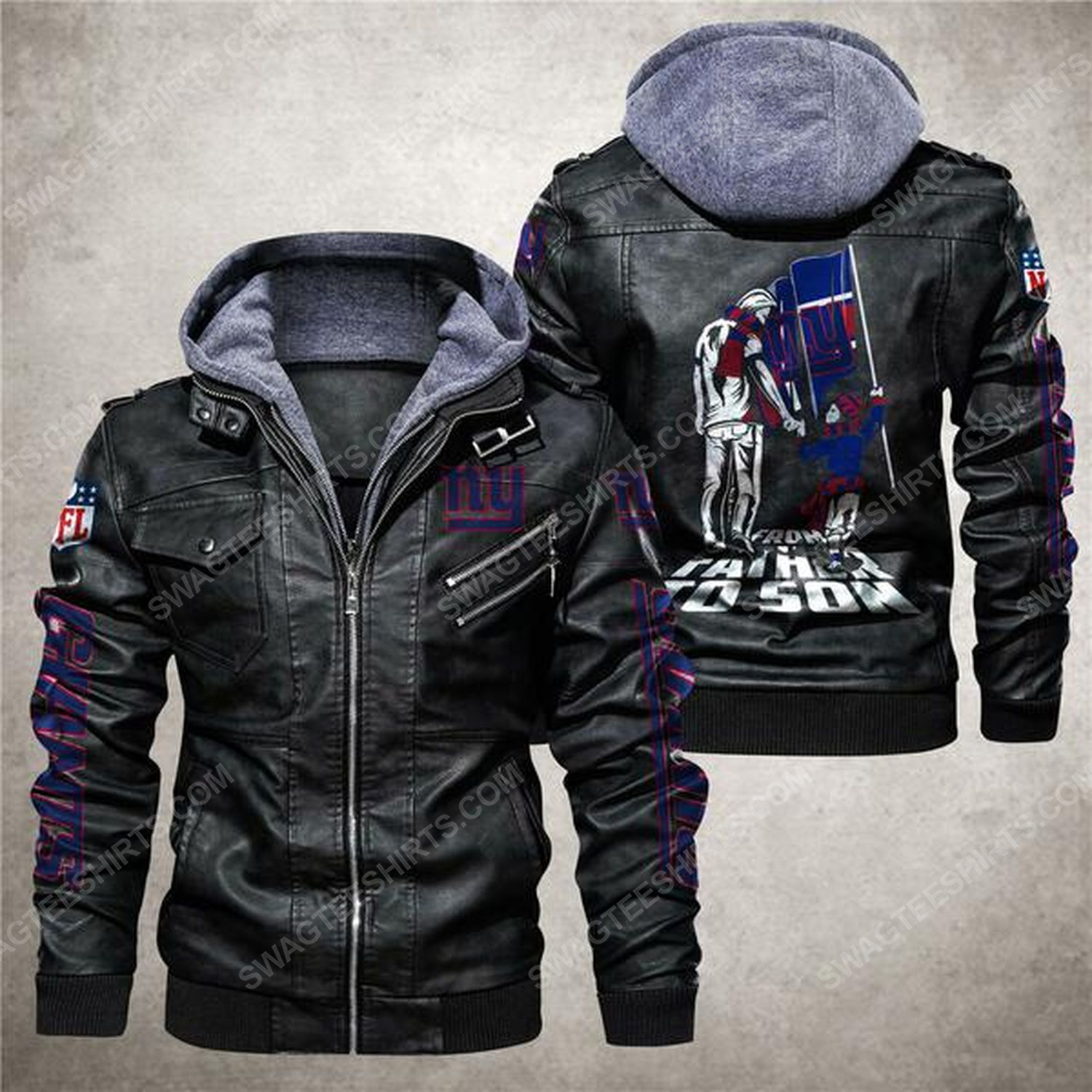 National football league new york giants from father to son leather jacket - black