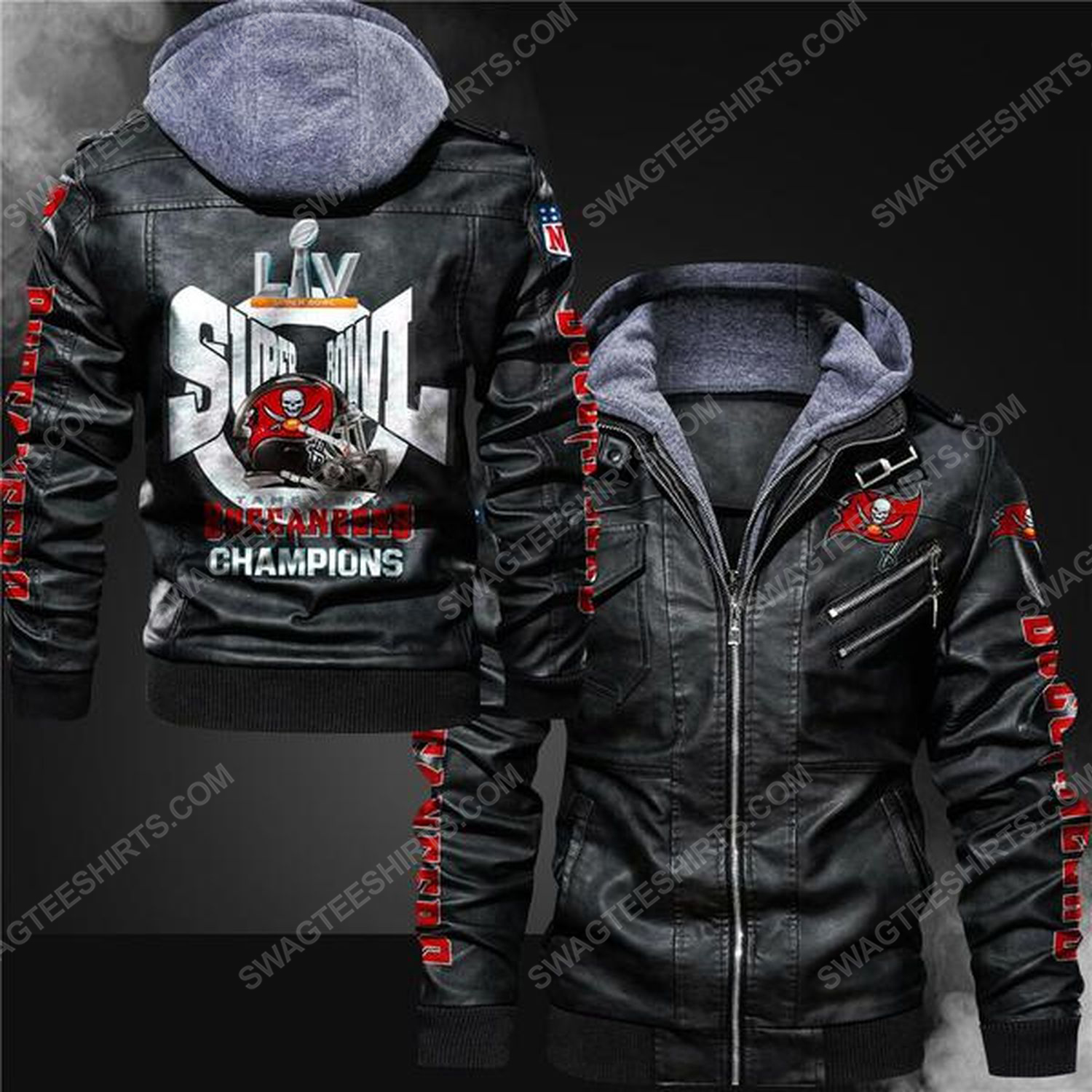 National football league tampa bay buccaneers super bowl leather jacket - black