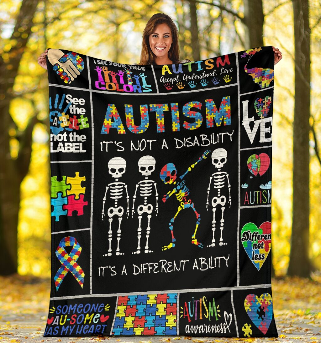 Dabbing Skeleton Autism It's Not A Disability Quilt Blanket4