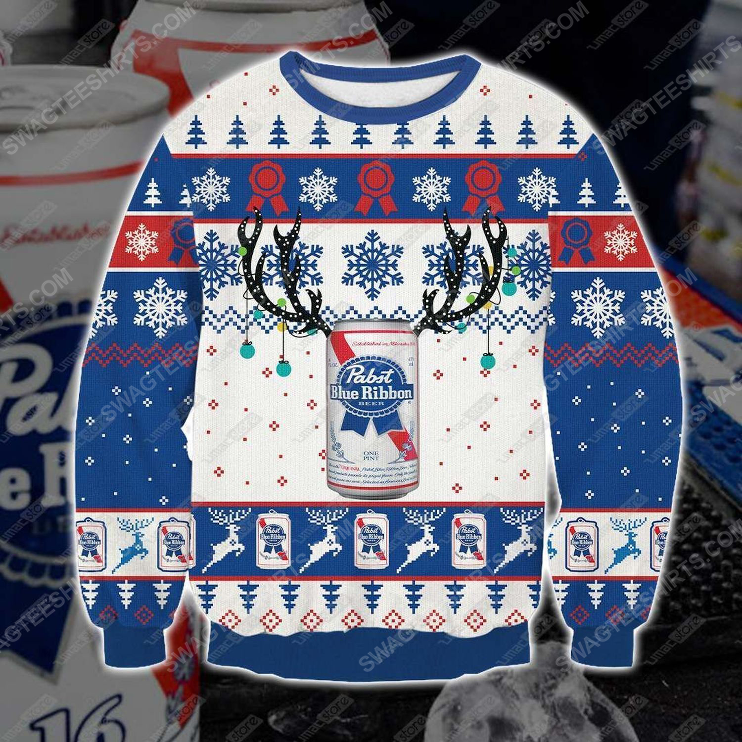 [special edition] Pabst blue ribbon beer ugly christmas sweater – maria