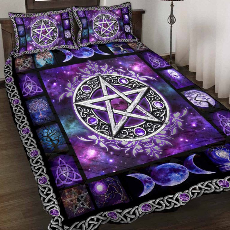 Pentagram Witch Triple moon quilt bedding set