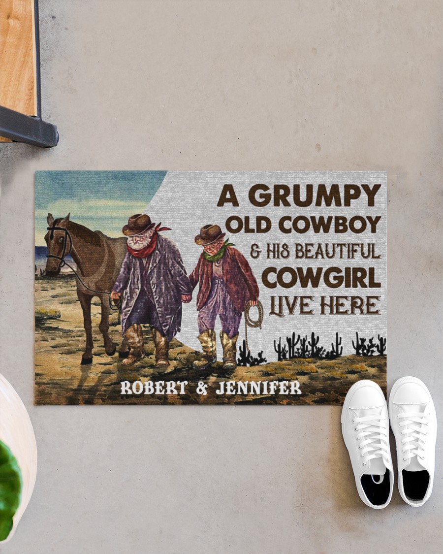 Personalized A grumpy old cowboy and his beautiful cowgirl live here doormat