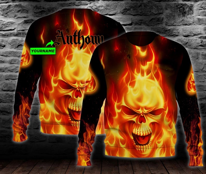 Personalized All Over Printed Hoodie 3D Fire Skull 3