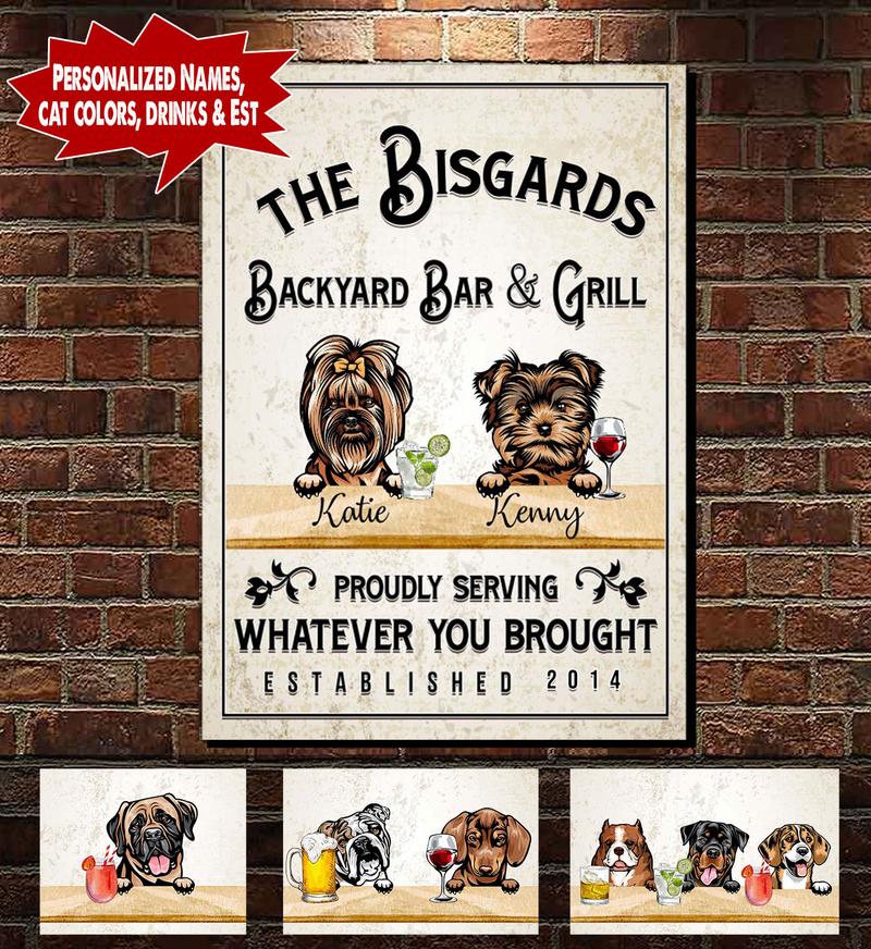 Personalized Backyard Bar & Grill Dog and Cat Canvas 2