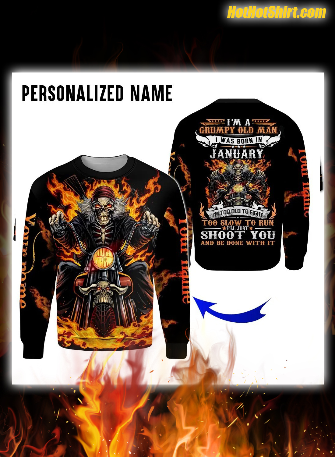 Personalized Name January Guy Motorcycle I'm A Grumpy Old Man 3D Hoodie 1