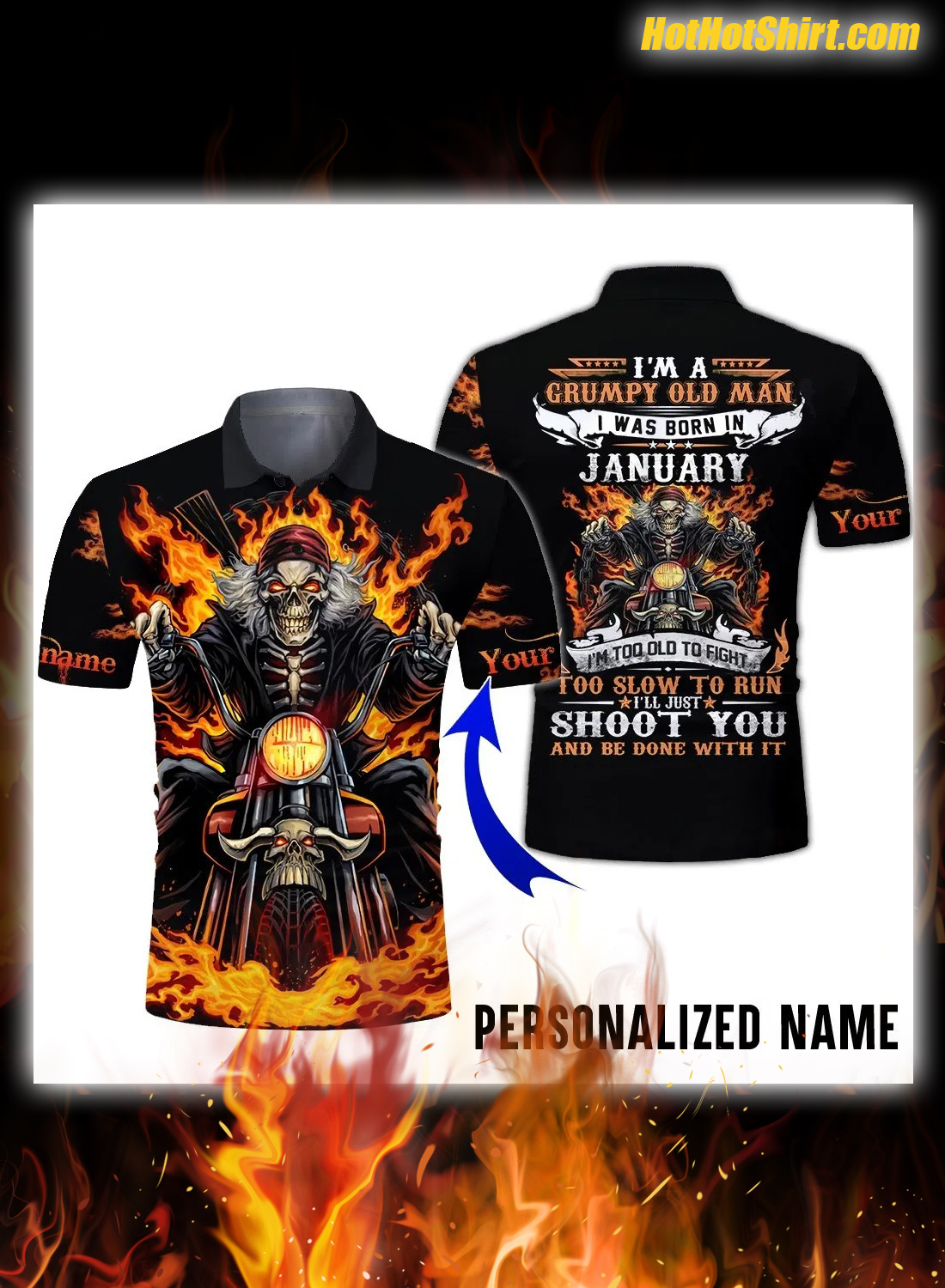 Personalized Name January Guy Motorcycle I'm A Grumpy Old Man 3D Hoodie 2
