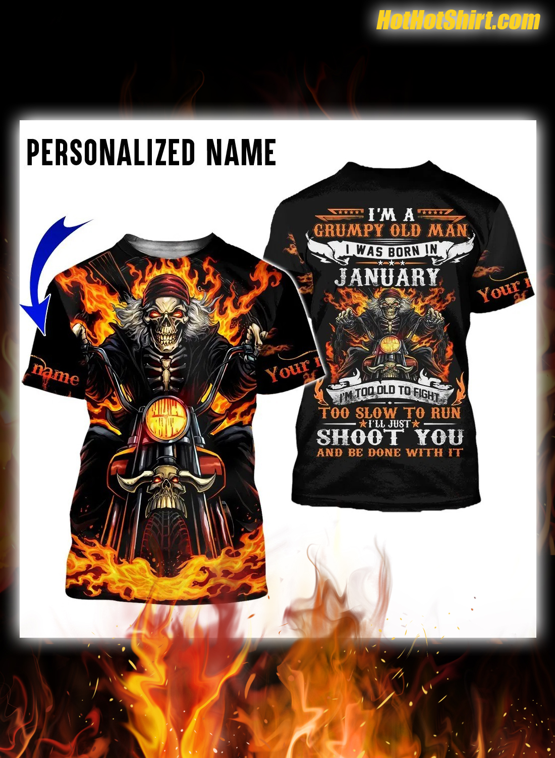 Personalized Name January Guy Motorcycle I'm A Grumpy Old Man 3D Hoodie 3