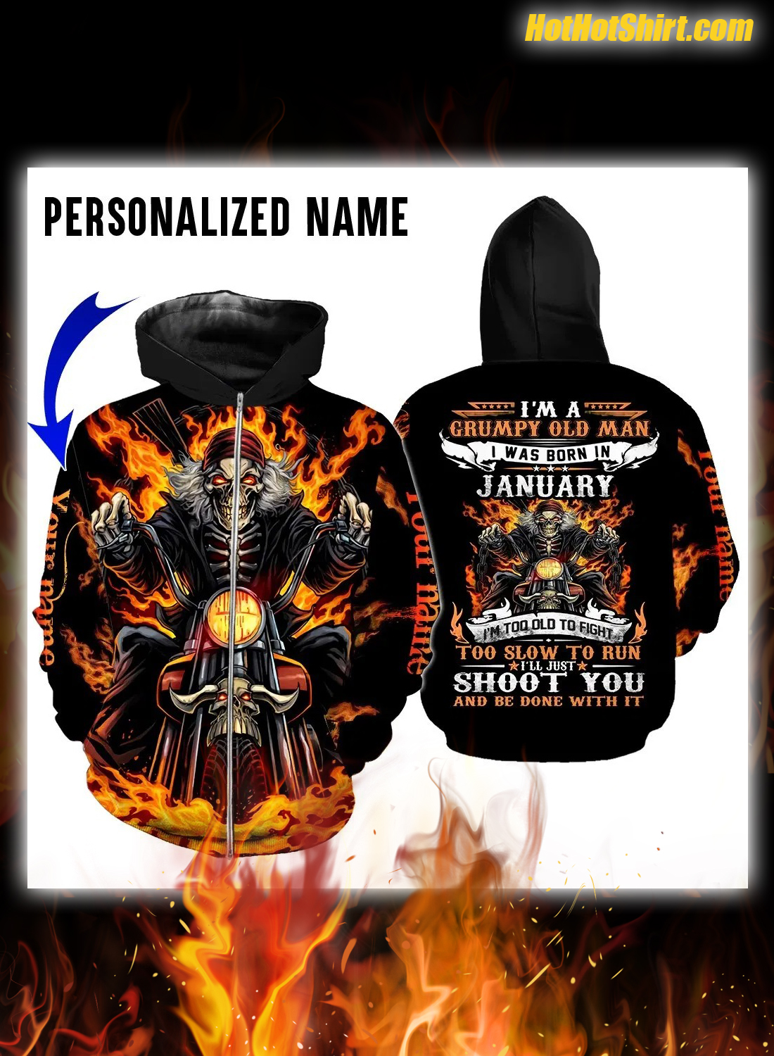 Personalized Name January Guy Motorcycle I'm A Grumpy Old Man 3D Hoodie