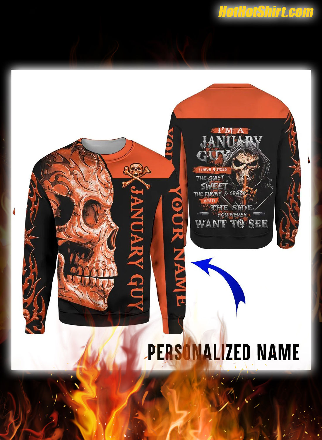 Personalized Name Skull I'm January Guy I Have 3 Sides Hoodie 2
