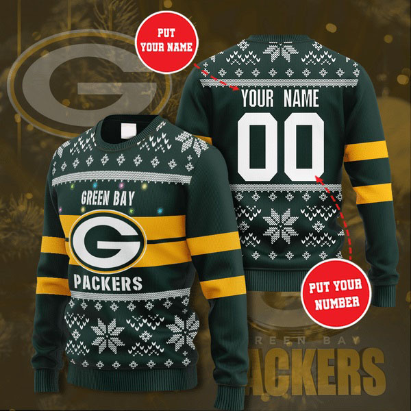 Personalized Name and Number Green Bay Packers christmas sweater