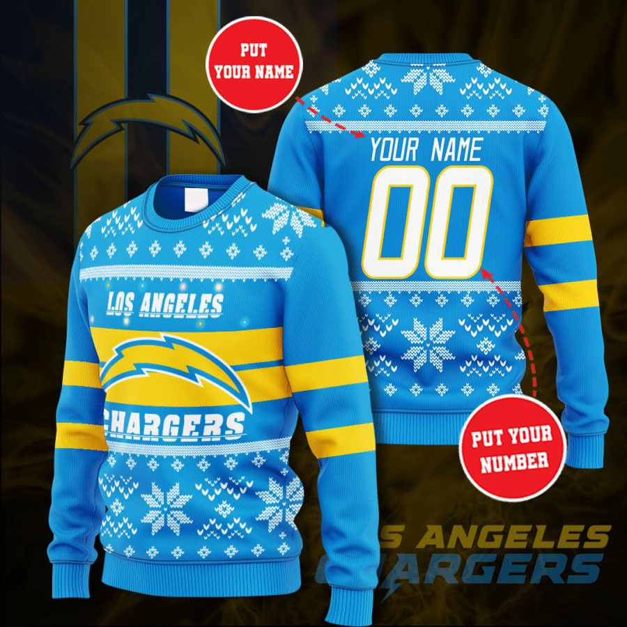 Personalized Name and Number Los Angeles Chargers christmas sweater