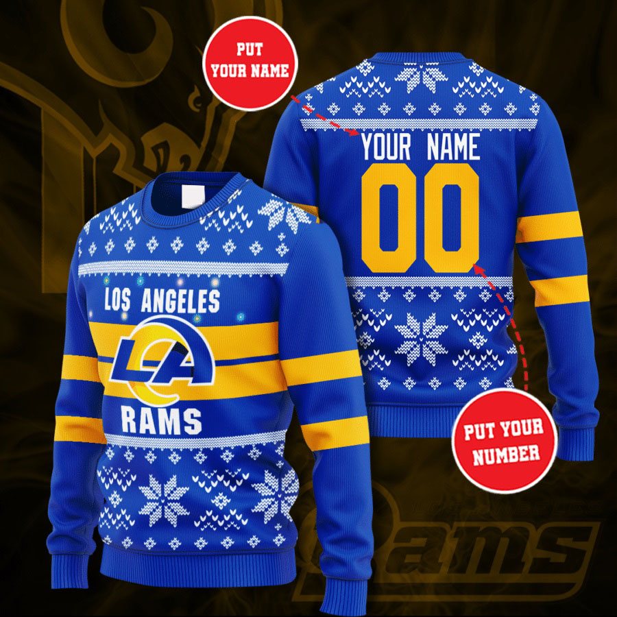 Personalized Name and Number Los Angeles Rams christmas sweater