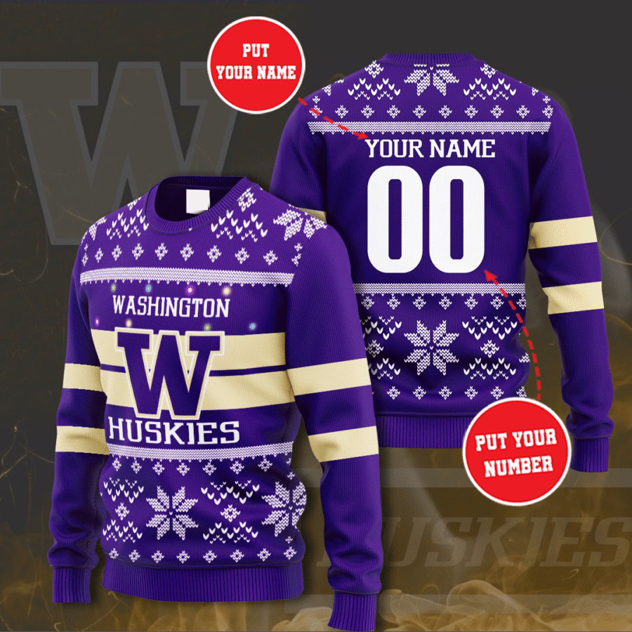 Personalized Name and Number Washington Huskies christmas sweater