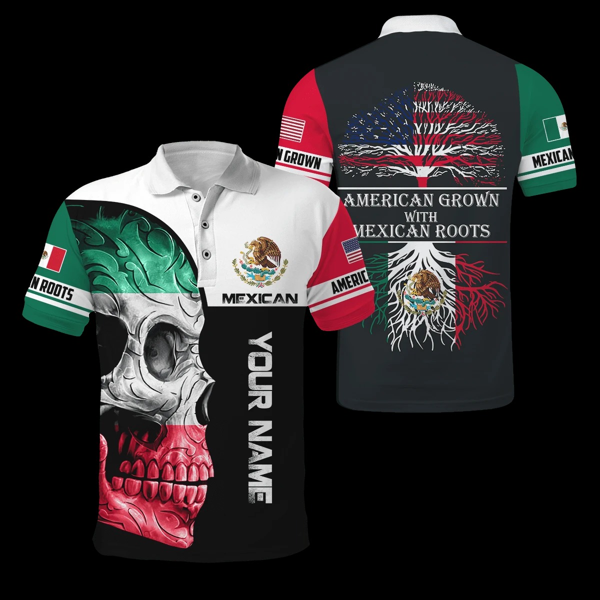 Personalized Skull Coat Of Arms mexico American grown with Mexican roots custom Polo shirt – LIMITED EDITION