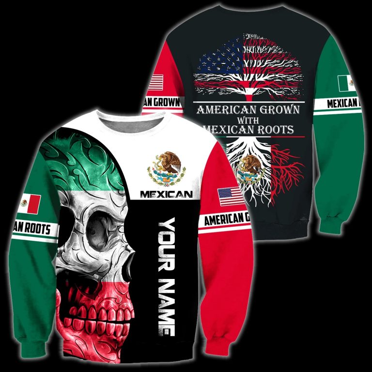 Personalized Skull Coat Of Arms mexico American grown with Mexican roots custom 3d shirt, hoodie (4)