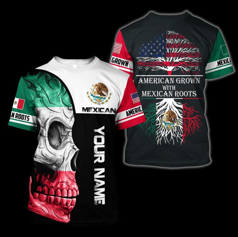 Personalized Skull Coat Of Arms mexico American grown with Mexican roots custom 3d shirt, hoodie (5)