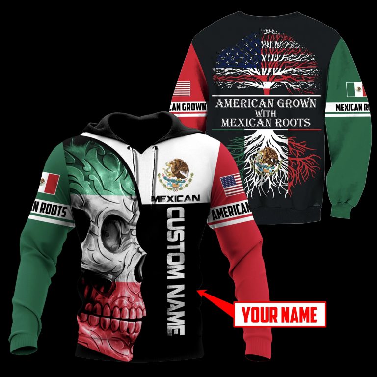 Personalized Skull Coat Of Arms mexico American grown with Mexican roots custom 3d shirt, hoodie (6)