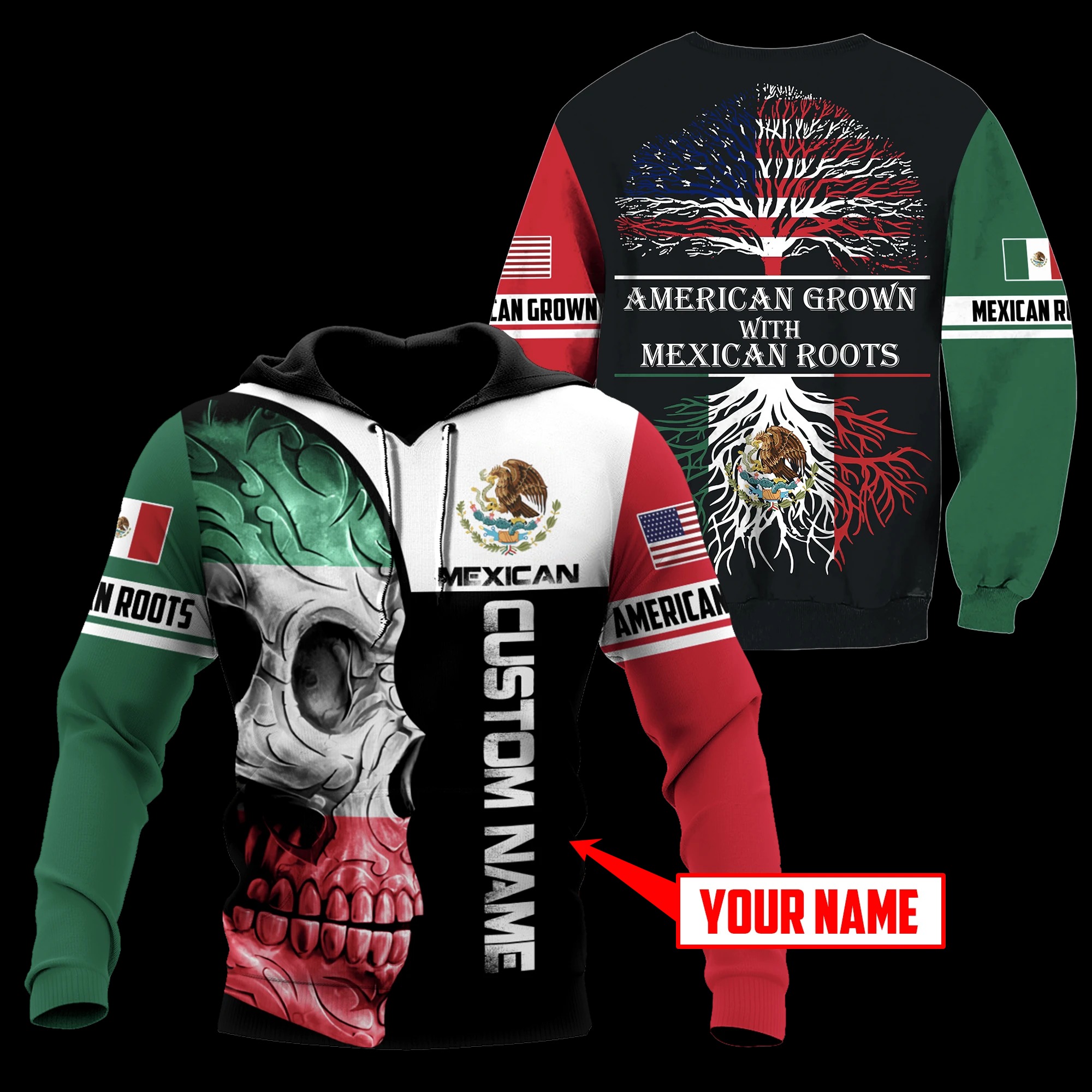 Personalized Skull Coat Of Arms mexico American grown with Mexican roots custom 3d shirt, hoodie – LIMITED EDITION
