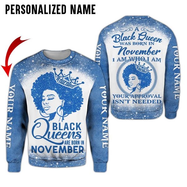 Presonalized Name Black Queen Are Born In November 3D All Over Print Shirt 1