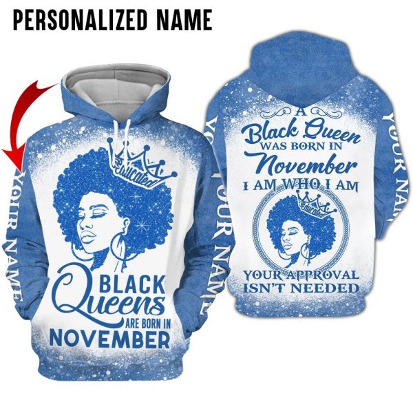 Presonalized Name Black Queen Are Born In November 3D All Over Print Shirt 2