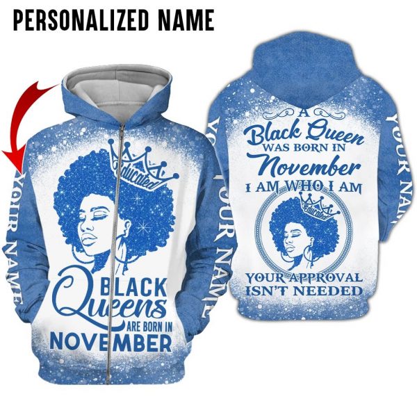 Presonalized Name Black Queen Are Born In November 3D All Over Print Shirt 3