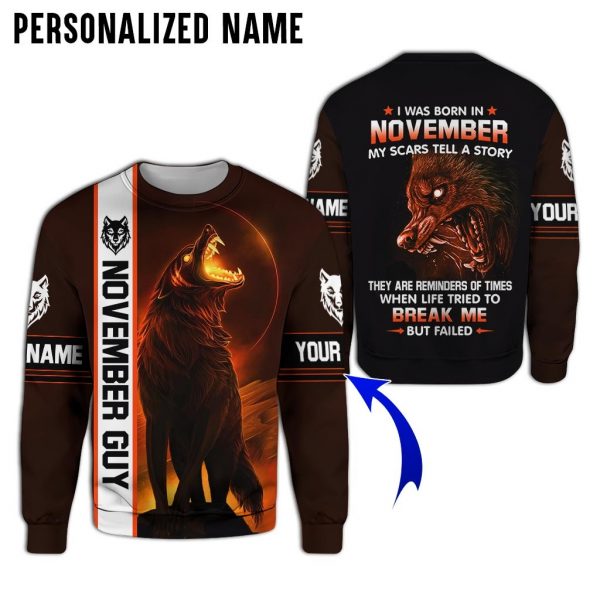 Presonalized Name Evil Wolf November Guy 3D All Over Print Shirt 1