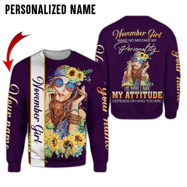 Presonalized Name Hippie November Girl 3D All Over Print Shirt 1