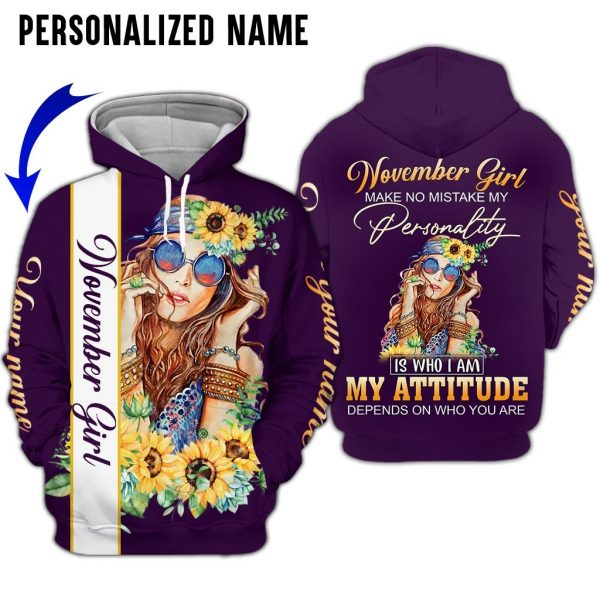 Presonalized Name Hippie November Girl 3D All Over Print Shirt 2