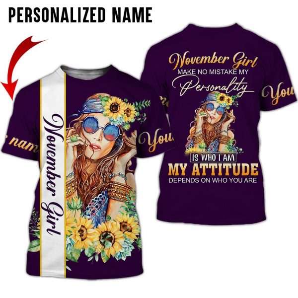 [New Item] Personalized Name Hippie November Girl 3D All Over Print Shirt – Hothot 061021