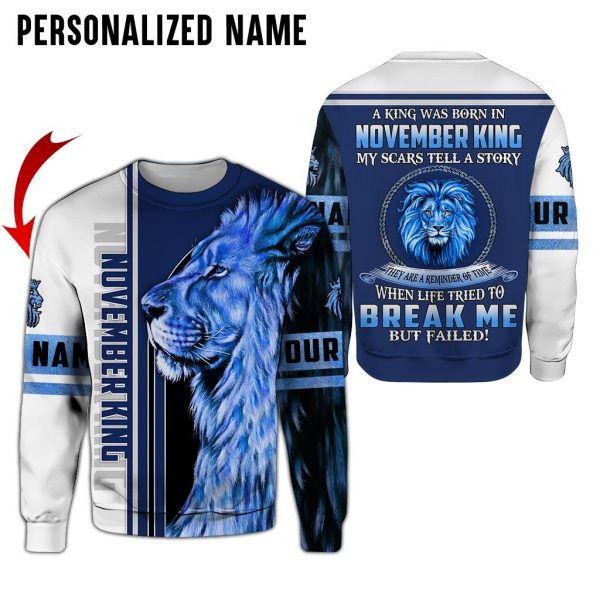 Presonalized Name Lion King Was Born In November Guy 3D All Over Print Shirt 1
