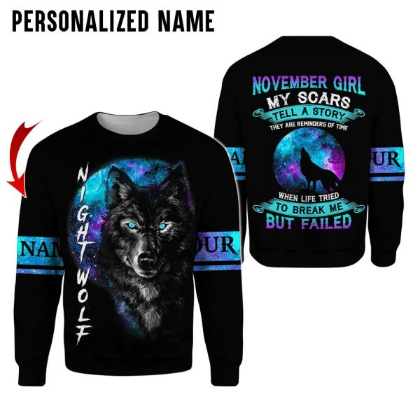 Presonalized Name Wolf November Girl 3D All Over Print Shirt 1