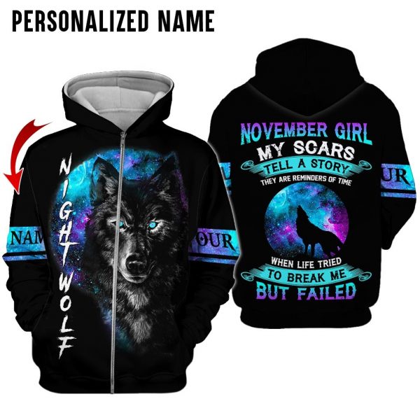 Presonalized Name Wolf November Girl 3D All Over Print Shirt 3