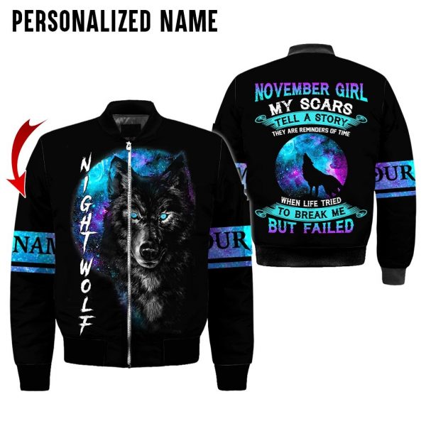 Presonalized Name Wolf November Girl 3D All Over Print Shirt 6