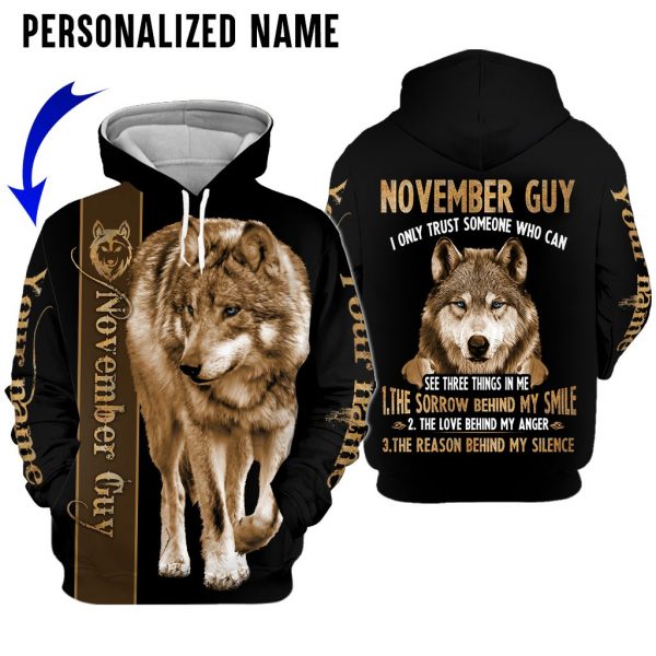 Presonalized Name Wolf November Guy 3D All Over Print Shirts 6