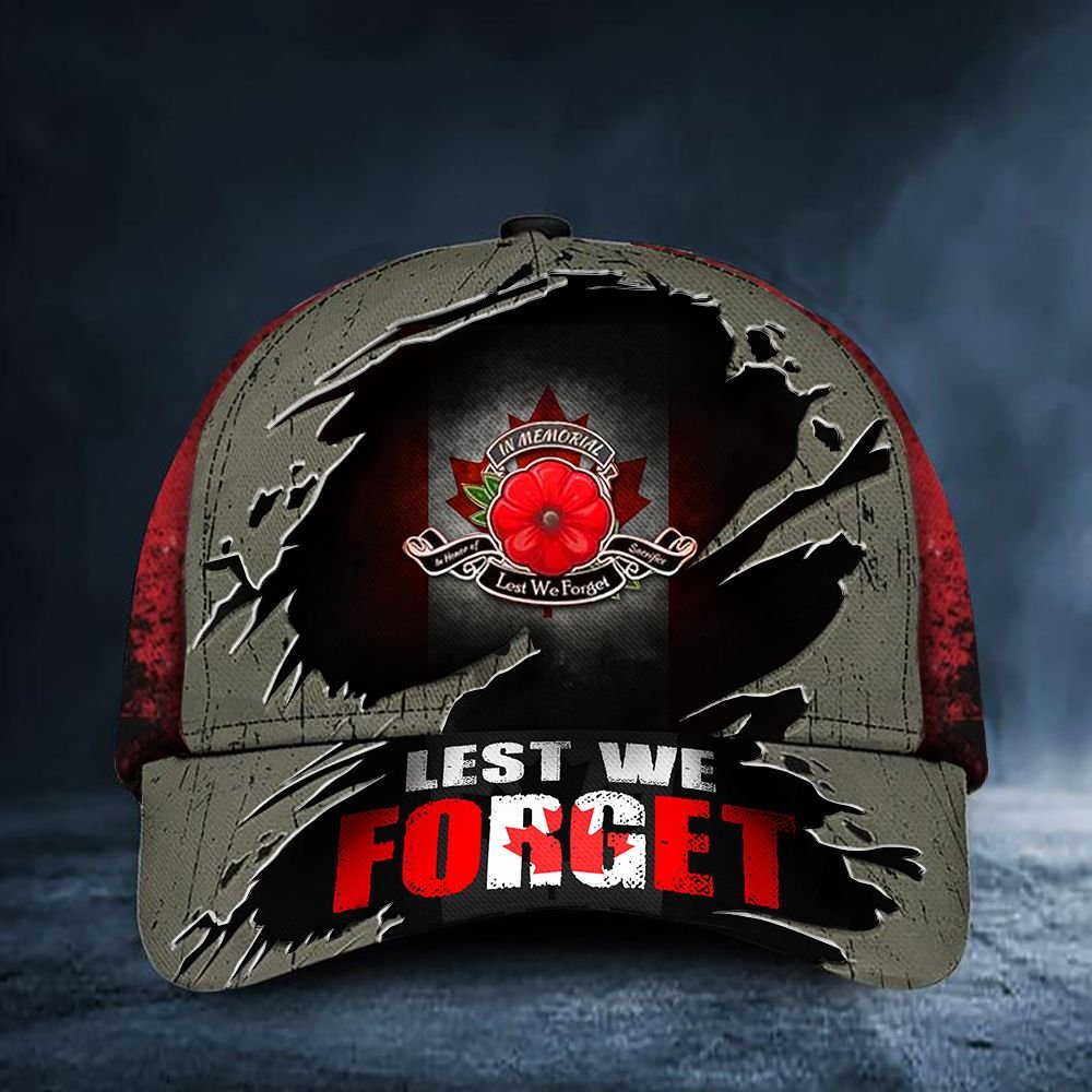 Remembrance Day Lest We Forget Poppy Canada Flag Hat