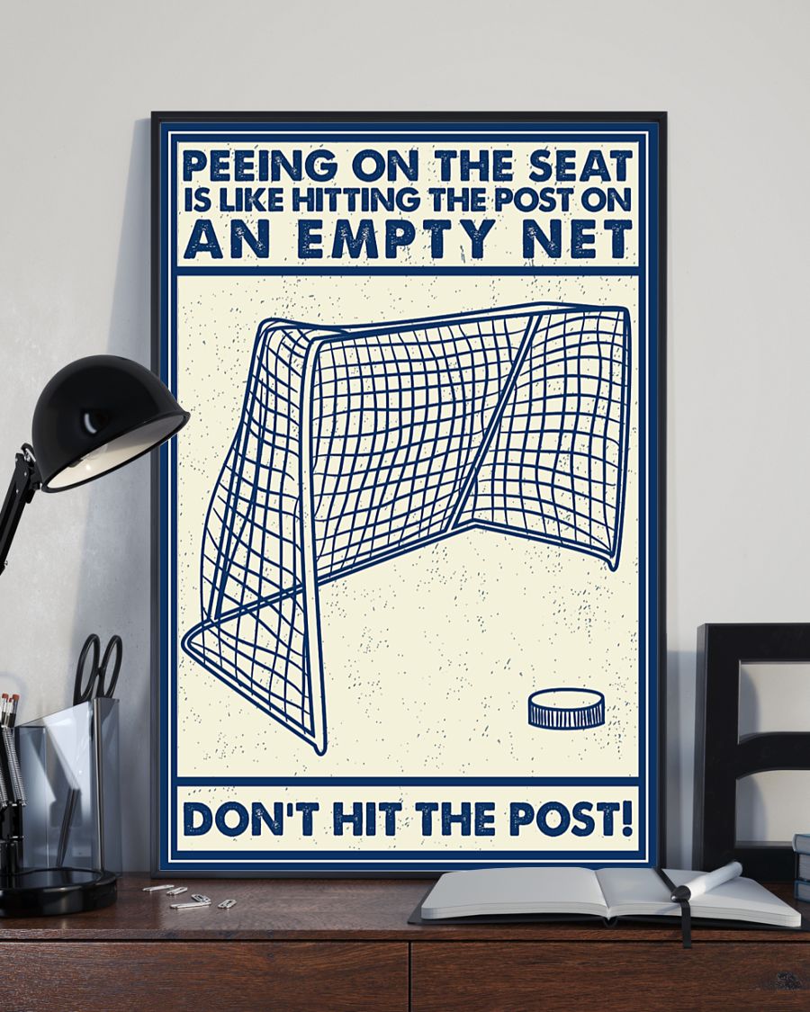Retro hockey peeing on the seat an empty net poster 7