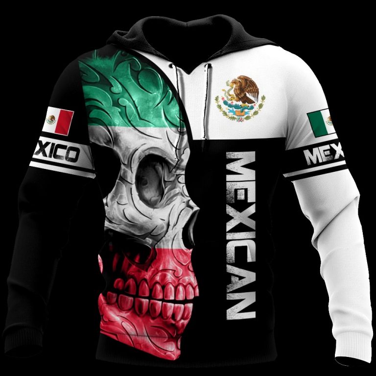 Skull Mexican flag black white 3d shirt, hoodie 1