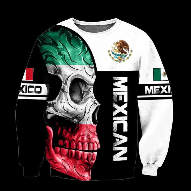 Skull Mexican flag black white 3d shirt, hoodie 3