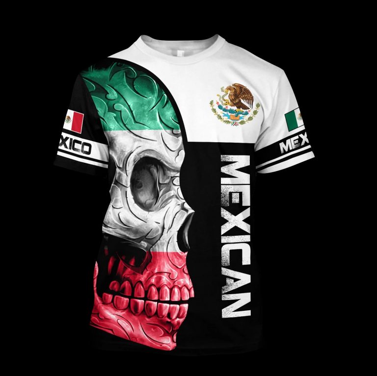 Skull Mexican flag black white 3d shirt, hoodie 4