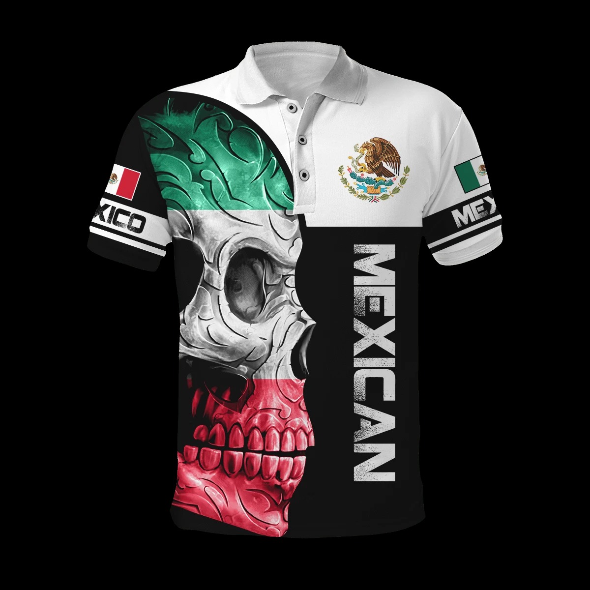 Skull Mexican flag black white Polo shirt – LIMITED EDITION