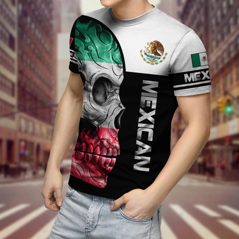 Skull Mexican flag black white 3d shirt, hoodie 8