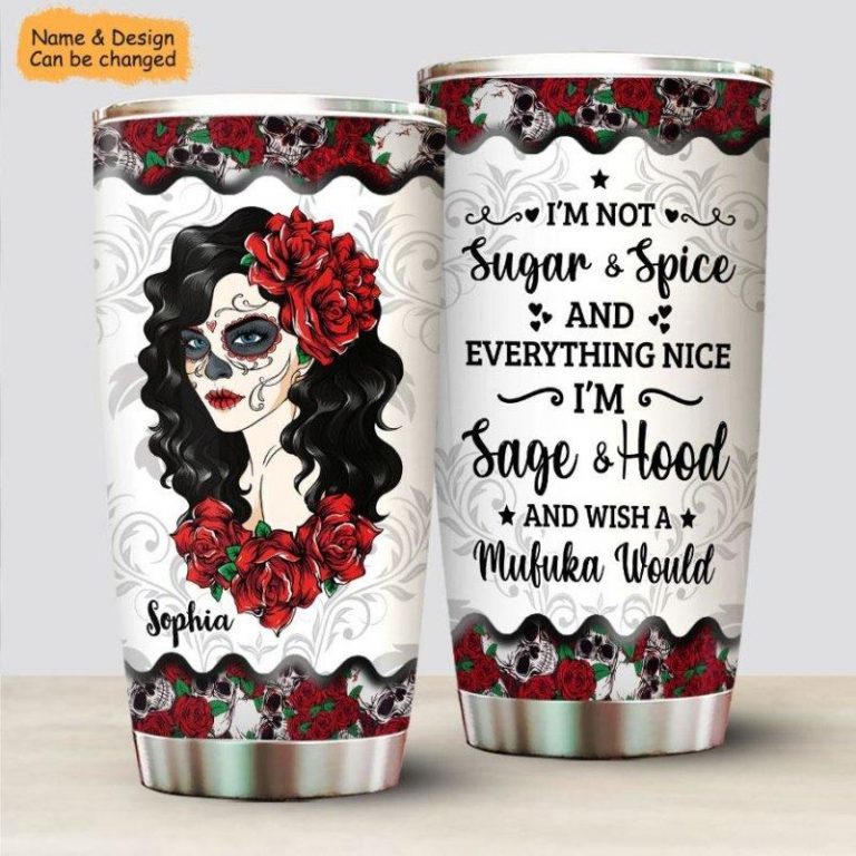 Sugar Skull Sage And Hood Personalized Stainless Steel Tumbler
