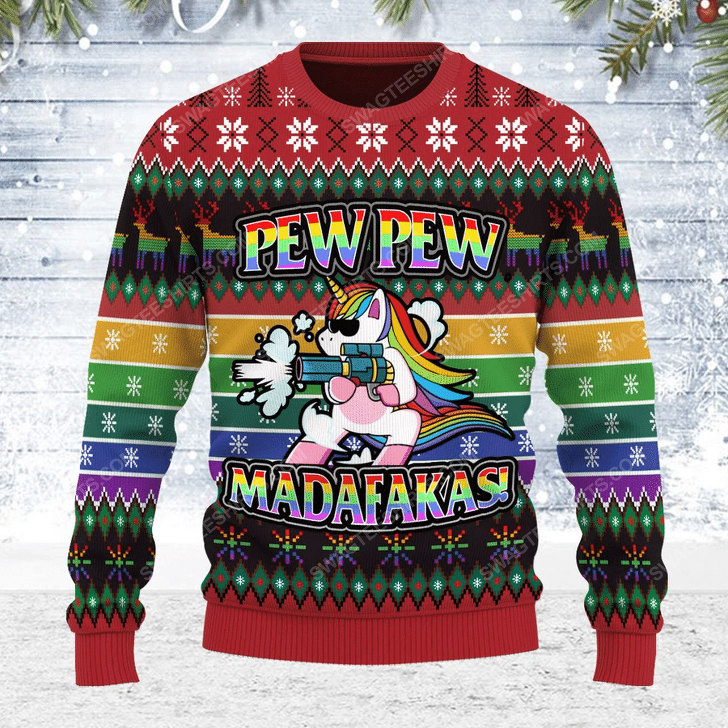 [special edition] Unicorn pew pew madafakas ugly christmas sweater – maria