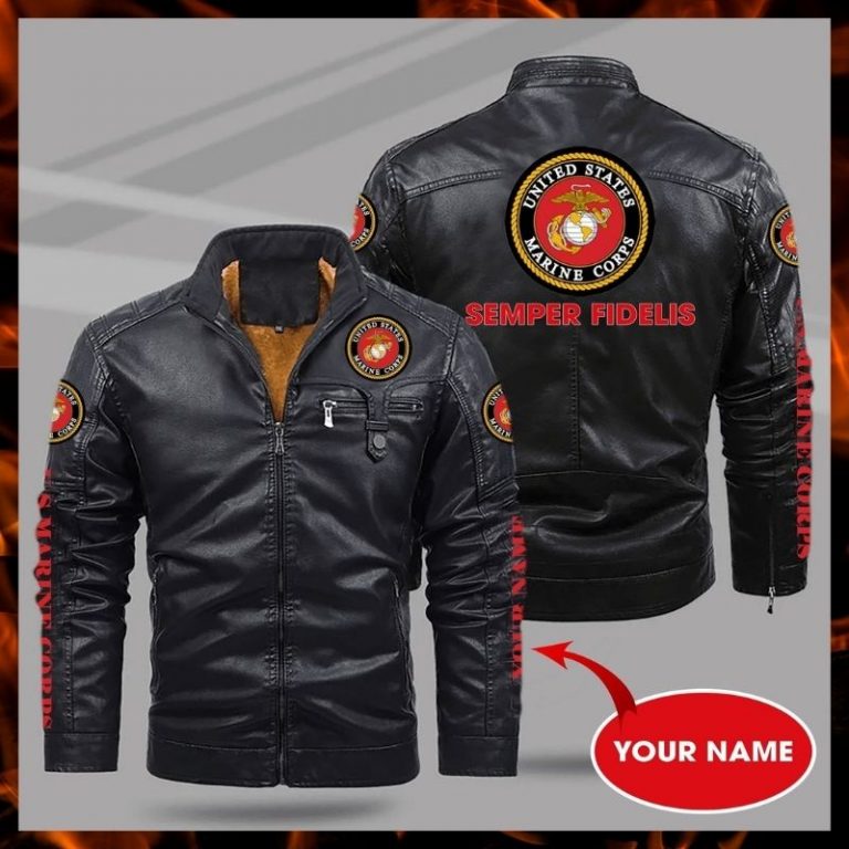 United States Marine Corps Semper fidelis custom name fleece leather jacket 1