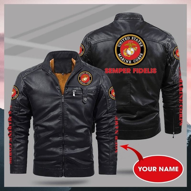 United States Marine Corps Semper fidelis custom name fleece leather jacket 2