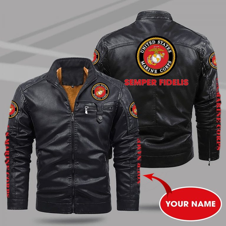 United States Marine Corps Semper fidelis custom name fleece leather jacket