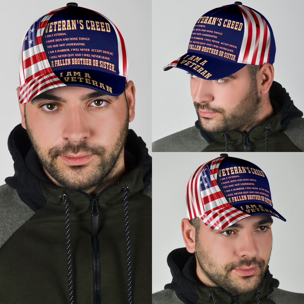 Veteran's creed I am a veteran American flag cap hat